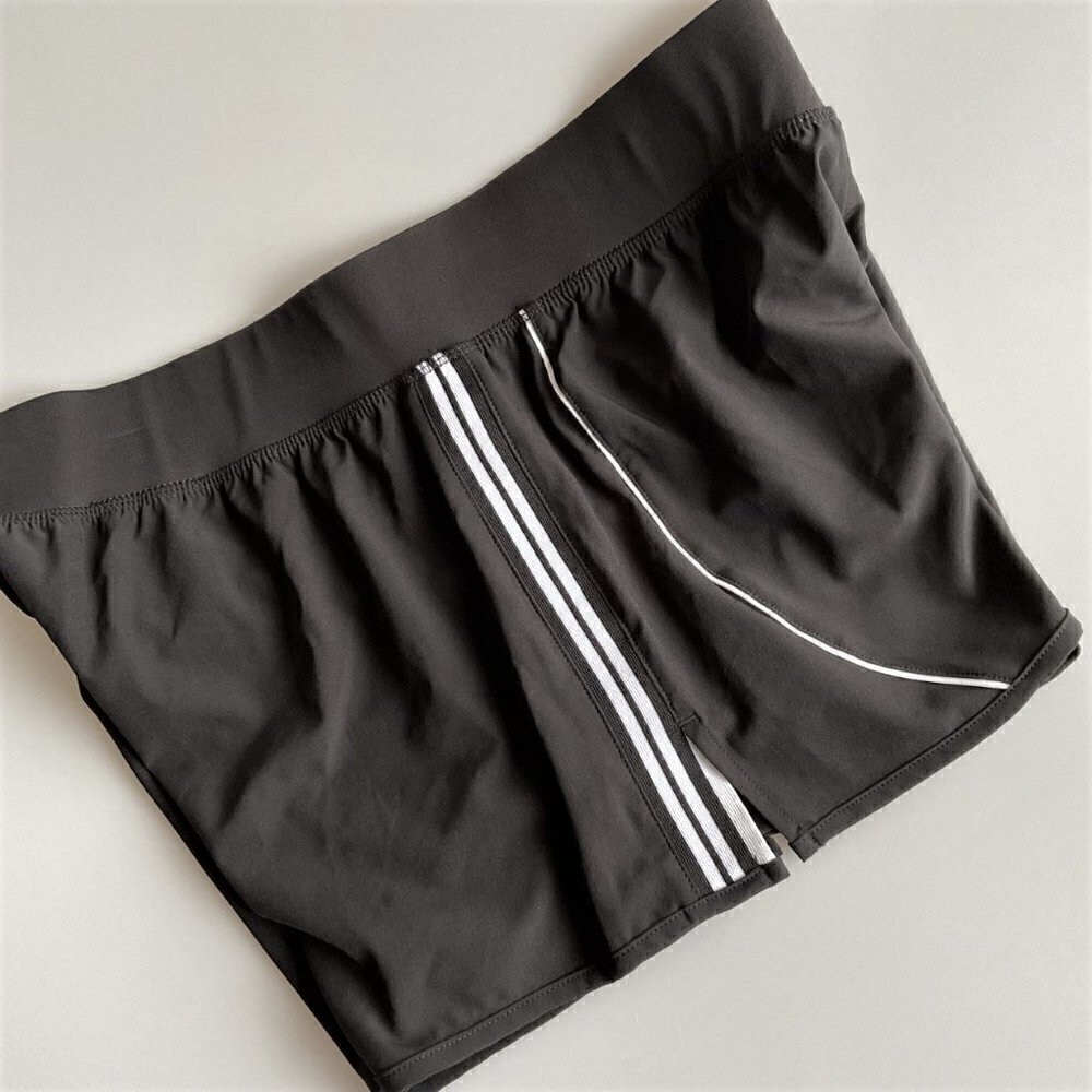 Avia Women’s High-Waist 2-in-1 Running Shorts Black White Stripe Size L 12-14
